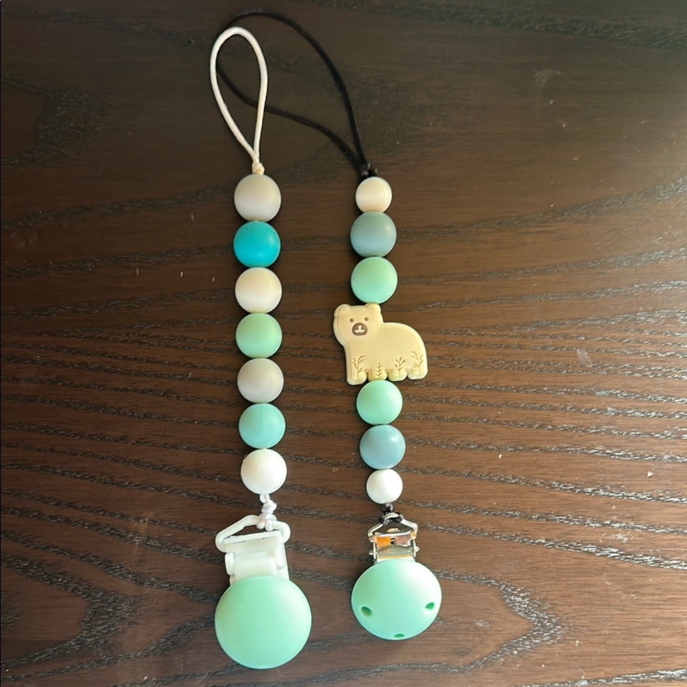 Mint and Gray Pacifier Clip Set
